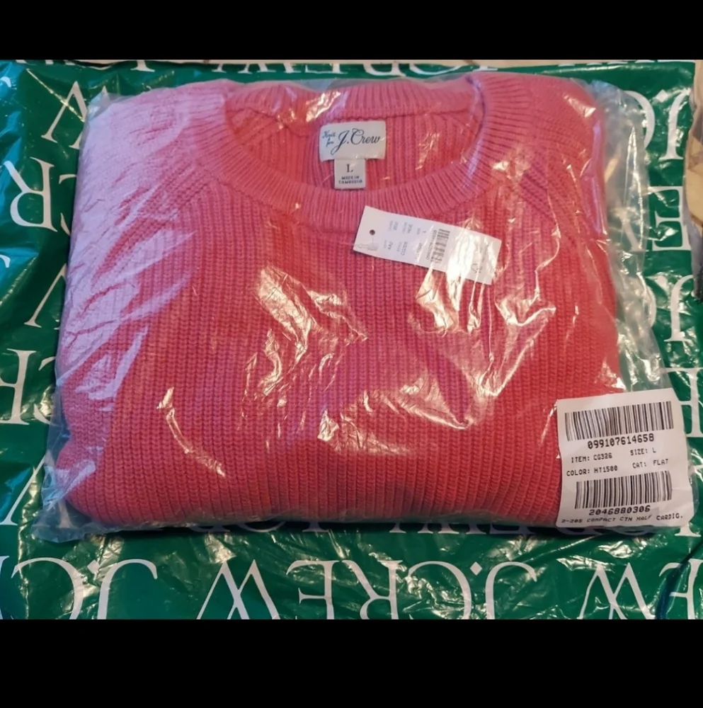 J.Crew Heritage Cotton Ribbed Sweater LG Heather Geranium BNWT $118 1 Left!